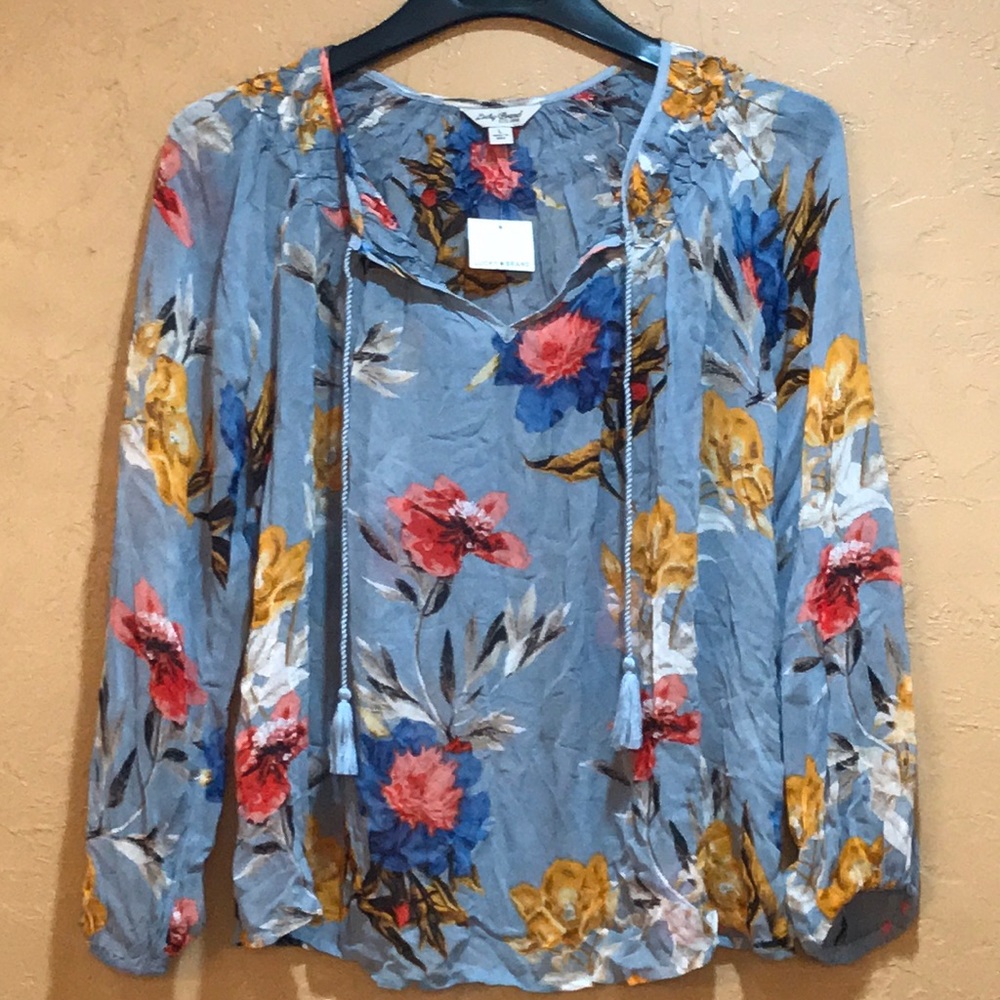 Lucky Brand Sheer Long Sleeve Hobo Blouse Size L